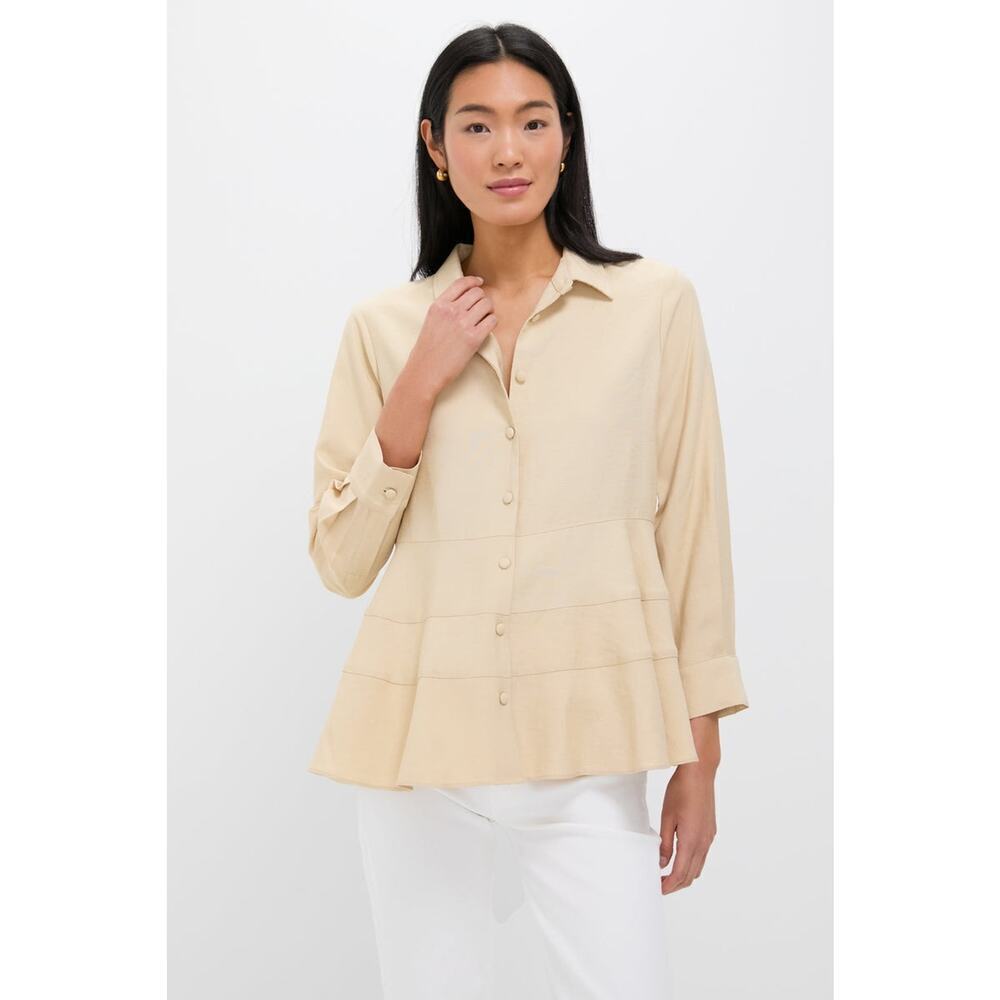 POMANDER PLACE Tan Ashlen Blouse Size S NWT Retail $98 Tuckernuck